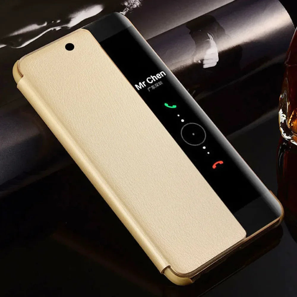 Für Huawei P30 / P30 Pro / P30 Lite Flip-Hülle mit Sichtfenster · Gold