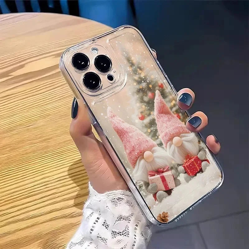 Für iPhone Hülle Weihnachtswichtel – Transparente TPU-Schutzhülle · Rosa Wichtel
