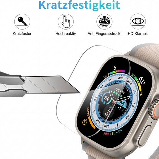 Schutzglas für Apple Watch Ultra 1 2 3 49mm HD & Privacy 9H mit Einbauhilfe