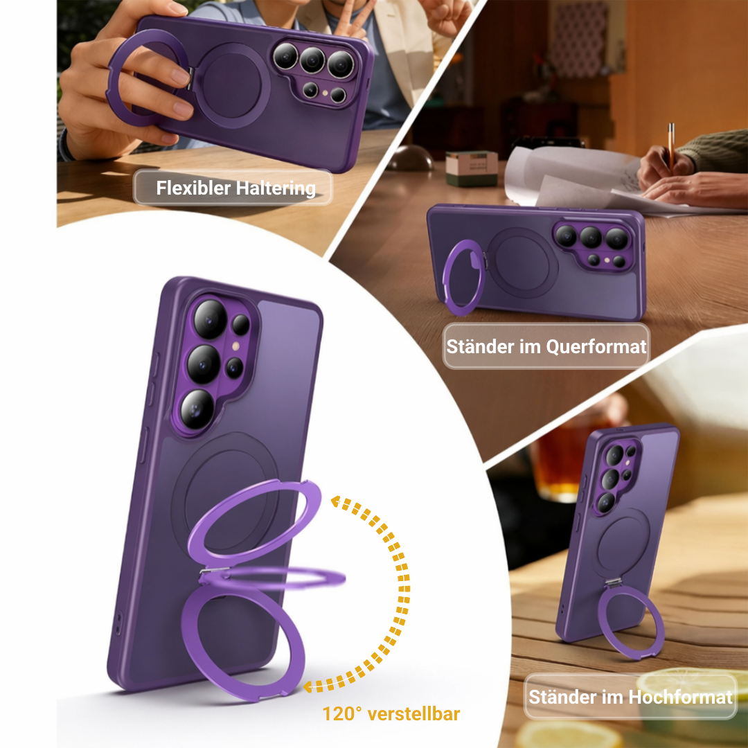 Magnetische Hülle mit Ringständer für Samsung Galaxy – Matt, Stoßfest
