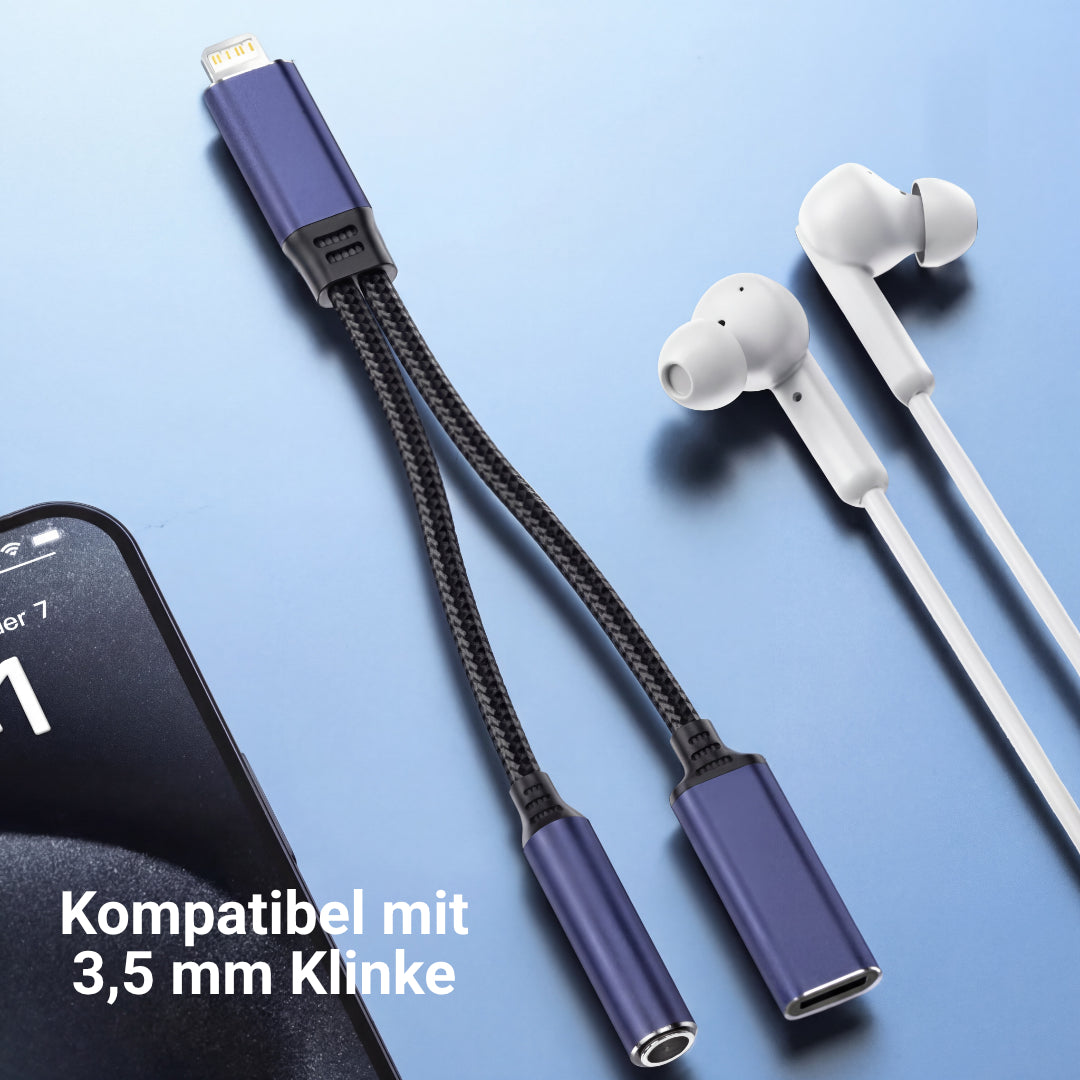 Lightning auf 3,5mm Klinke Adapter mit Ladefunktion iPhone 14 13 12 11