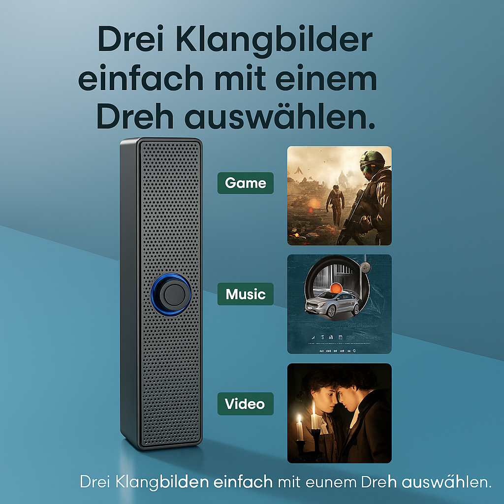 Bluetooth 4D Surround Soundbar – Heimkino Lautsprecher – PC/TV Sound System – Subwoofer – Starker Bass – Wired & Wireless