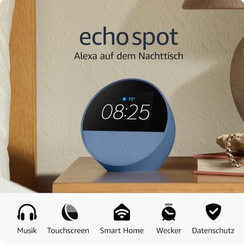 Amazon Echo Spot (2024) – Smarter Wecker mit Alexa & kräftigem Klang, Schwarz