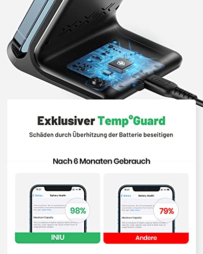 INIU 15W Qi Wireless Charger – Induktive Ladestation & Handy-Stand (USB-C, Schwarz)