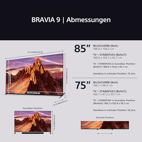 Sony BRAVIA 9 K75R90 75 Zoll 4K QLED Mini LED Google TV, 120Hz