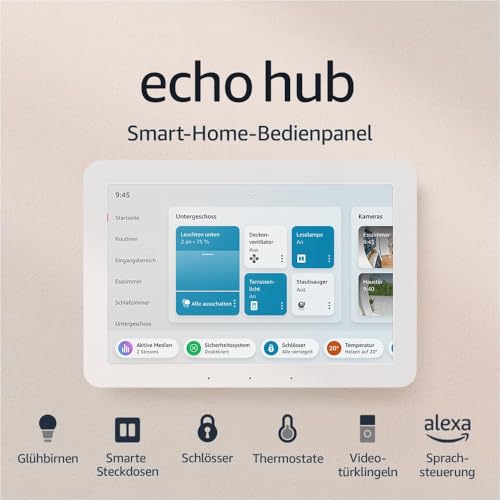 Echo Hub (neueste Gen) – 8" Alexa Smart-Home Panel, kompatibel mit Geräten
