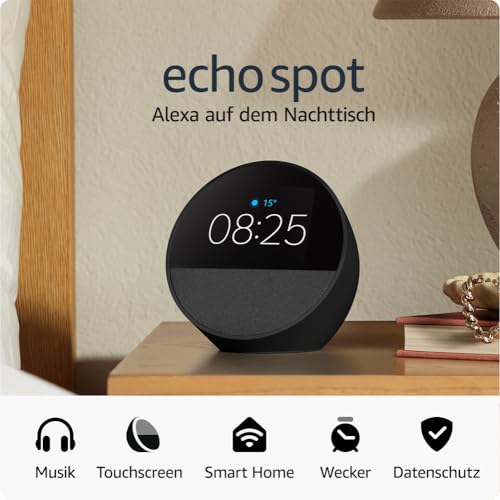 Amazon Echo Spot (2024) – Smarter Wecker mit Alexa & kräftigem Klang, Schwarz