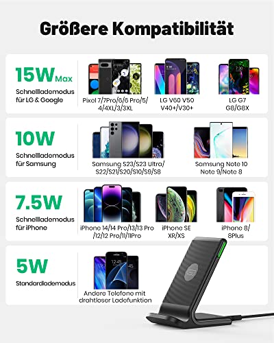 INIU 15W Qi Wireless Charger – Induktive Ladestation & Handy-Stand (USB-C, Schwarz)