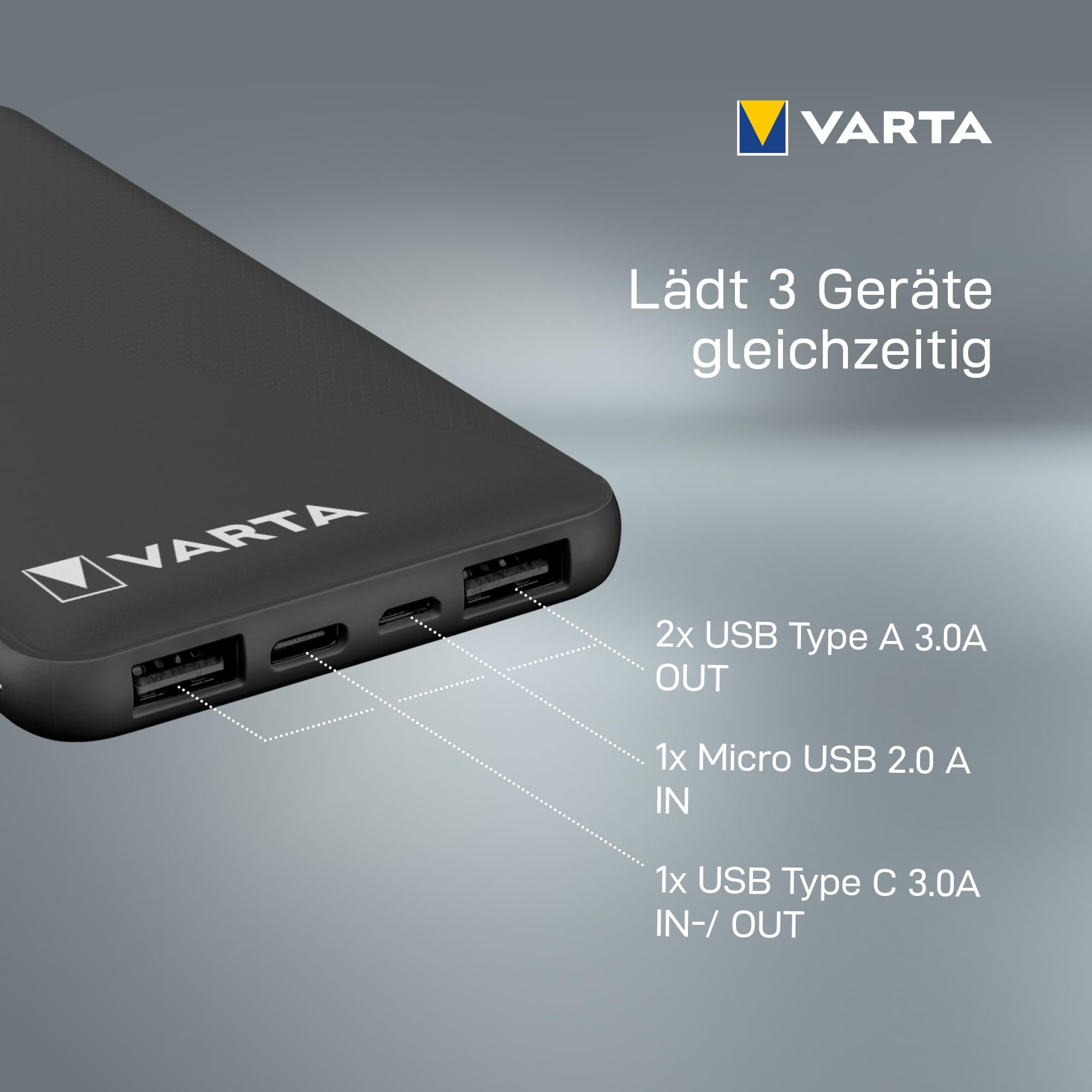 VARTA Power Bank 20.000 mAh, 4 Ports, USB-C, Schnellladen