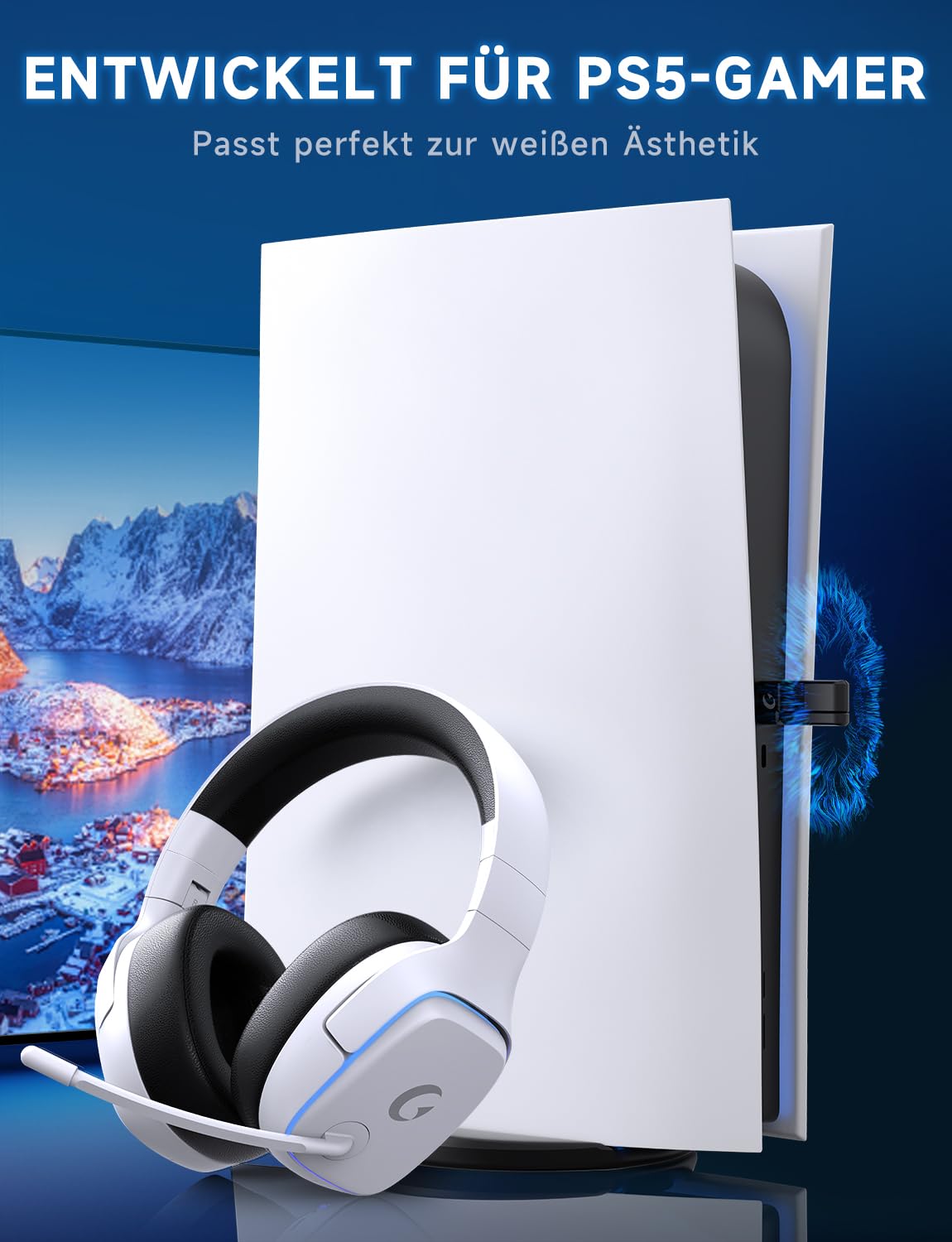 PS5 Gaming Headset kabellos 7.1, BT 5.3, 2.4GHz, 70h, RGB