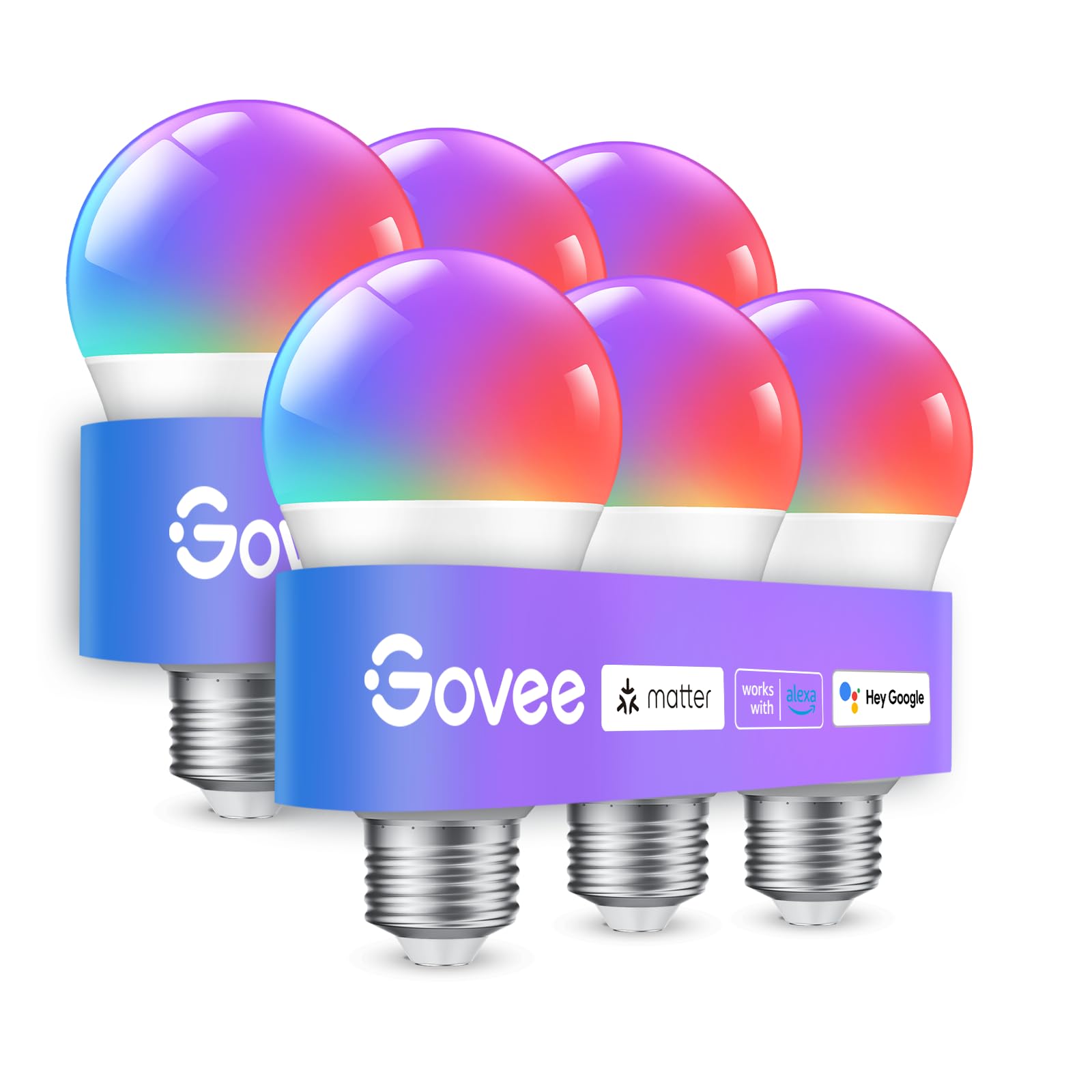 Govee Smart Bulb E27, WiFi LED Lamp RGBWW Compatible with Matter, Alexa and Google Assistant, dimmable with 16 million DIY Colors, 800LM, 54 Scenes, Smart Home Alexa Accessories, 2 pack
