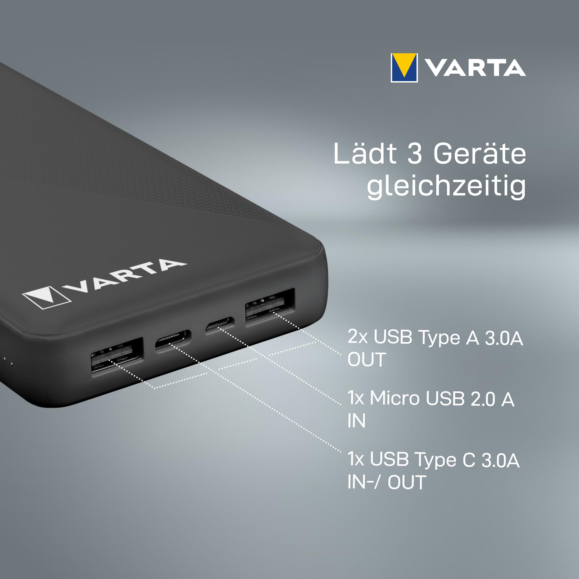 VARTA Power Bank 20.000 mAh, 4 Ports, USB-C, Schnellladen