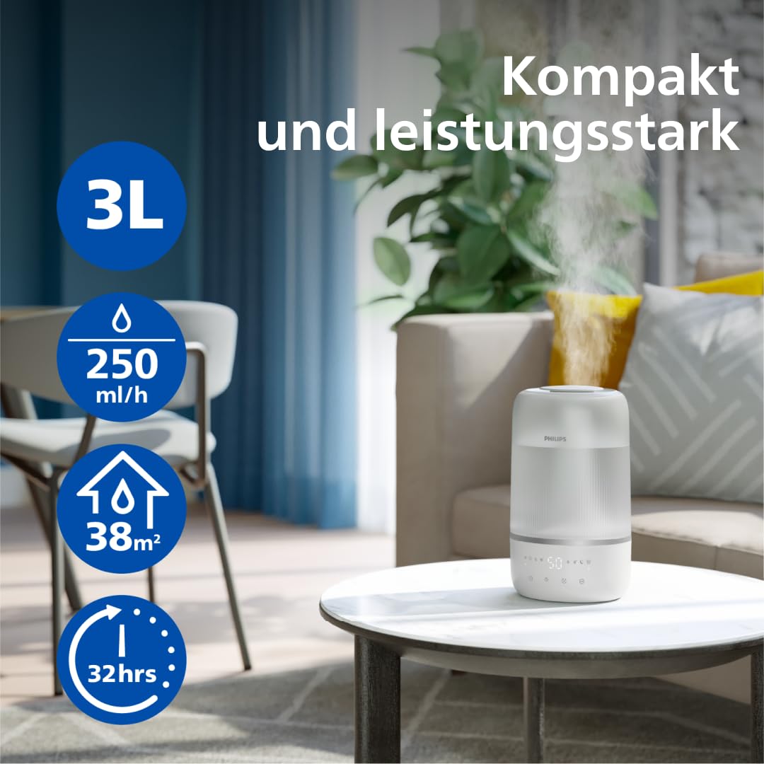 Philips Smart Humidifier - Compact yet Powerful with Sky-High Mist, Aromatherapy, Quiet with Sleep Function and Night Light, for (Sleep) Rooms up to 41 m² (HU1510/03)