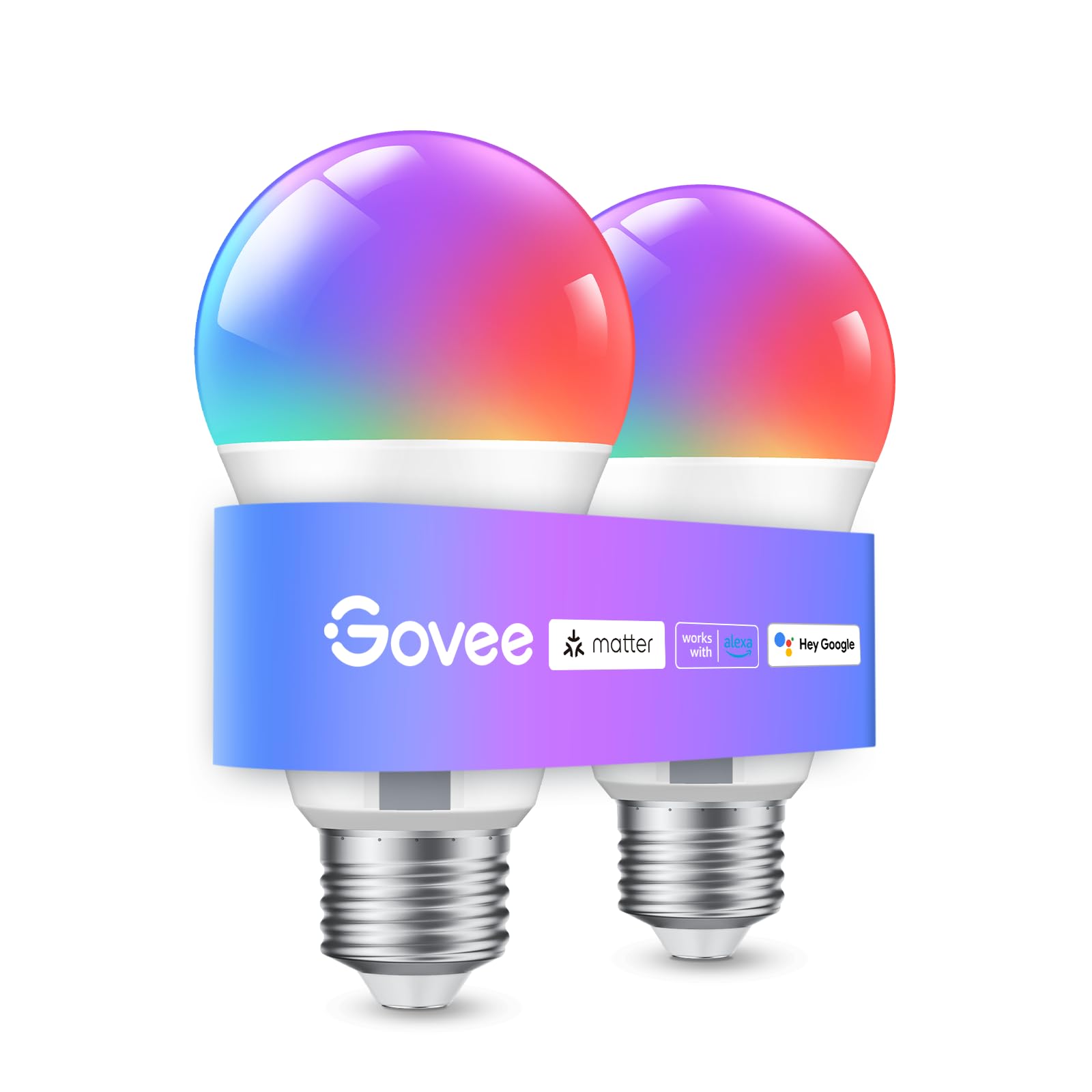 Govee Smart Bulb E27, WiFi LED Lamp RGBWW Compatible with Matter, Alexa and Google Assistant, dimmable with 16 million DIY Colors, 800LM, 54 Scenes, Smart Home Alexa Accessories, 2 pack