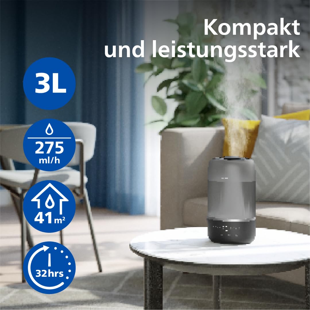 Philips Smart Humidifier - Compact yet Powerful with Sky-High Mist, Aromatherapy, Quiet with Sleep Function and Night Light, for (Sleep) Rooms up to 41 m² (HU1510/03)