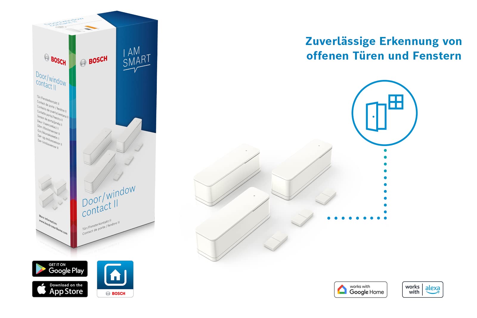 Bosch Smart Home Tür-/Fensterkontakt II 3er-Set – Smarter Tür- & Fenster­sensor