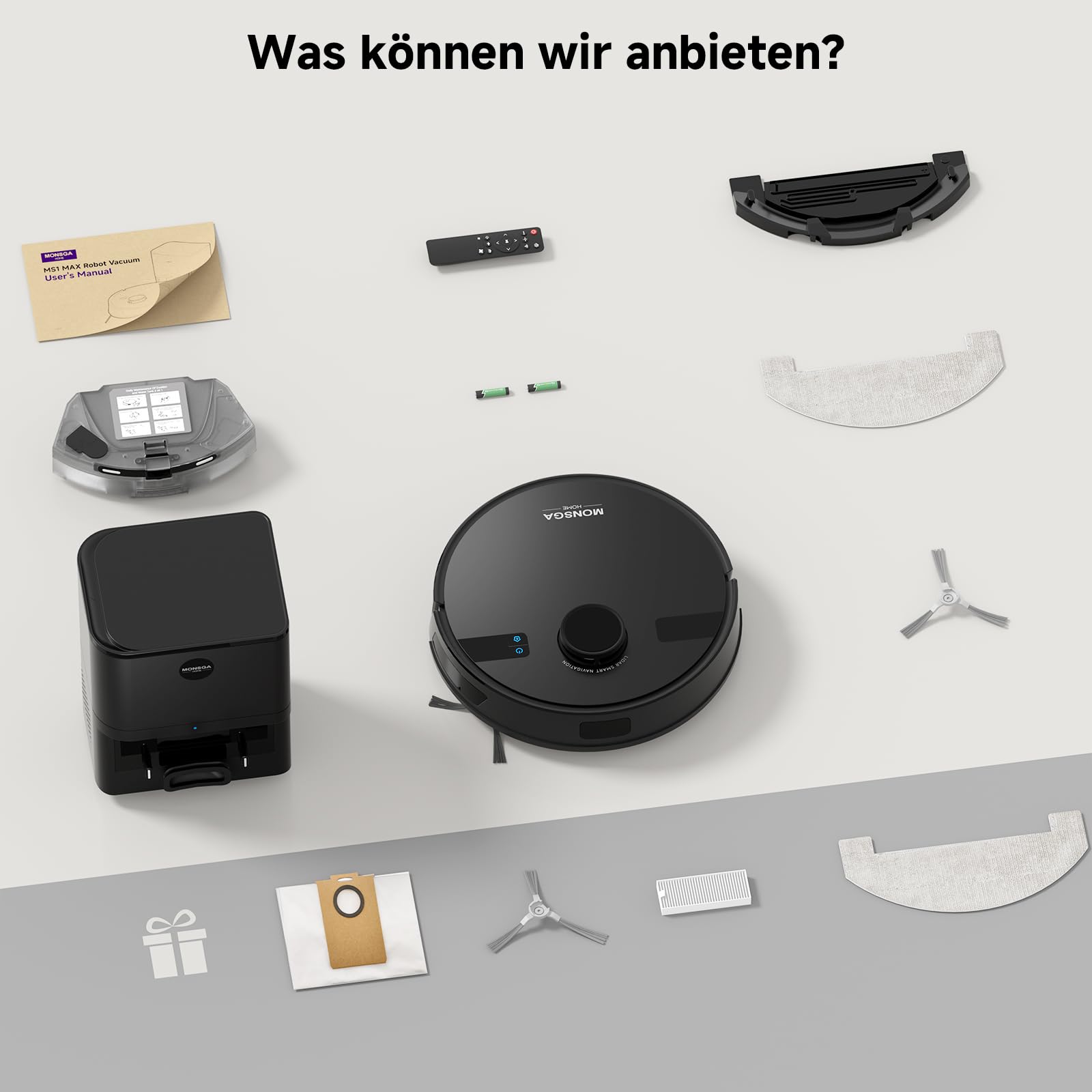 MONSGA MS1 MAX Saug-/Wischroboter mit Absaugstation 5000Pa LiDAR