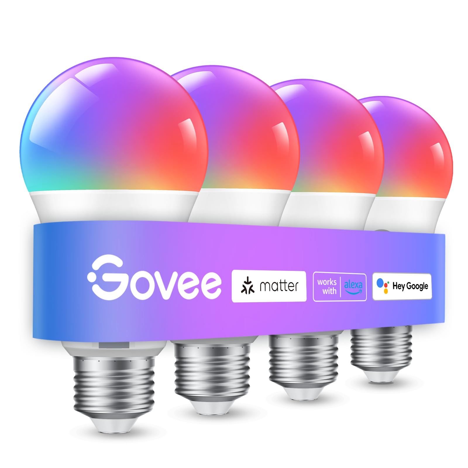 Govee Smart Bulb E27, WiFi LED Lamp RGBWW Compatible with Matter, Alexa and Google Assistant, dimmable with 16 million DIY Colors, 800LM, 54 Scenes, Smart Home Alexa Accessories, 2 pack
