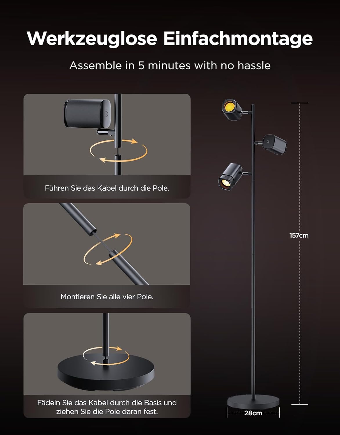 Govee 3-Flammen LED Stehlampe, RGBWW, 1500 lm, Alexa, Wohnzimmer
