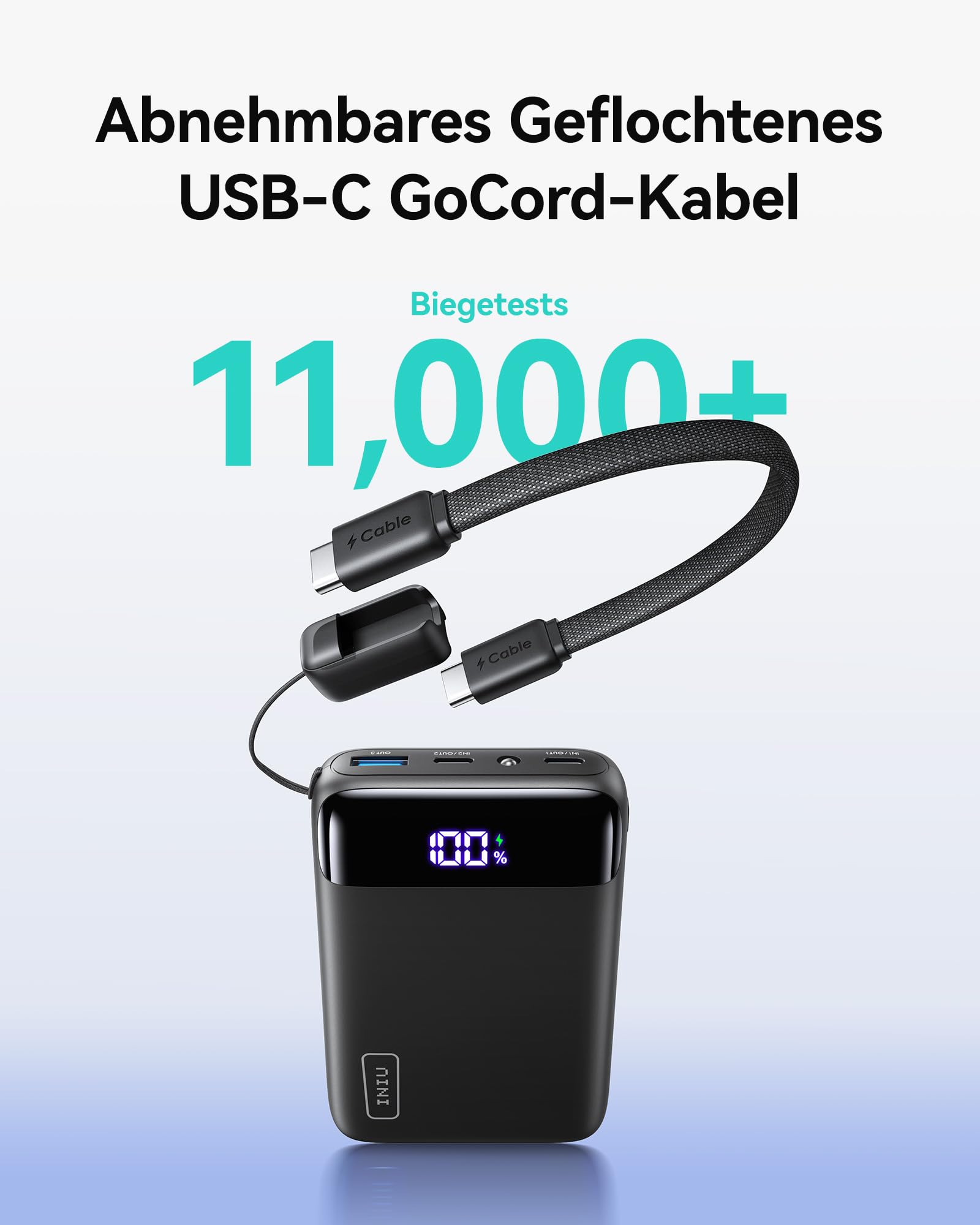 INIU Powerbank 20.000 mAh, 22,5 W PD3.0/QC4.0, USB-C, 3 Anschlüsse