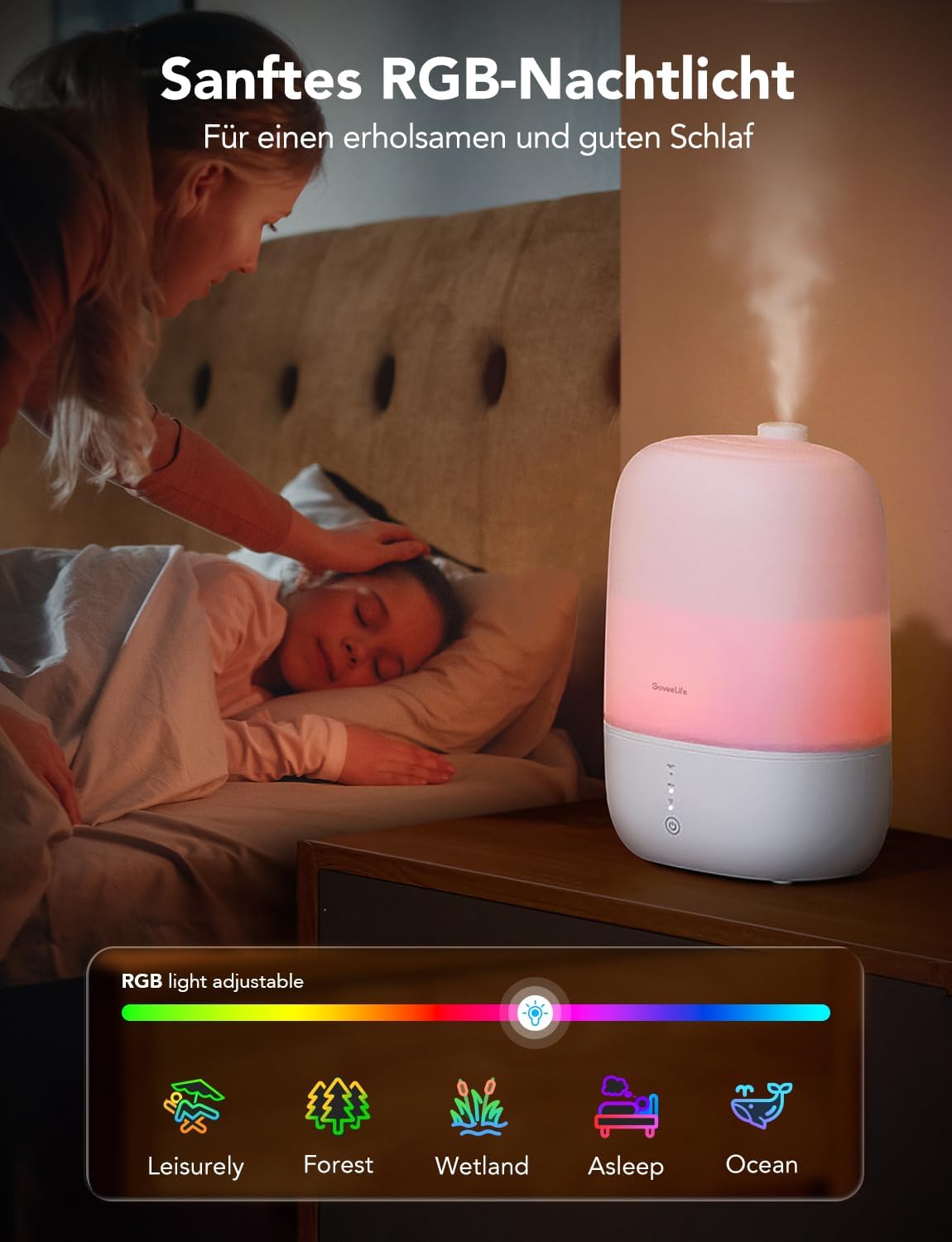 GoveeLife Smart Luftbefeuchter 3L, leise, Nachtlicht, Schlafzimmer