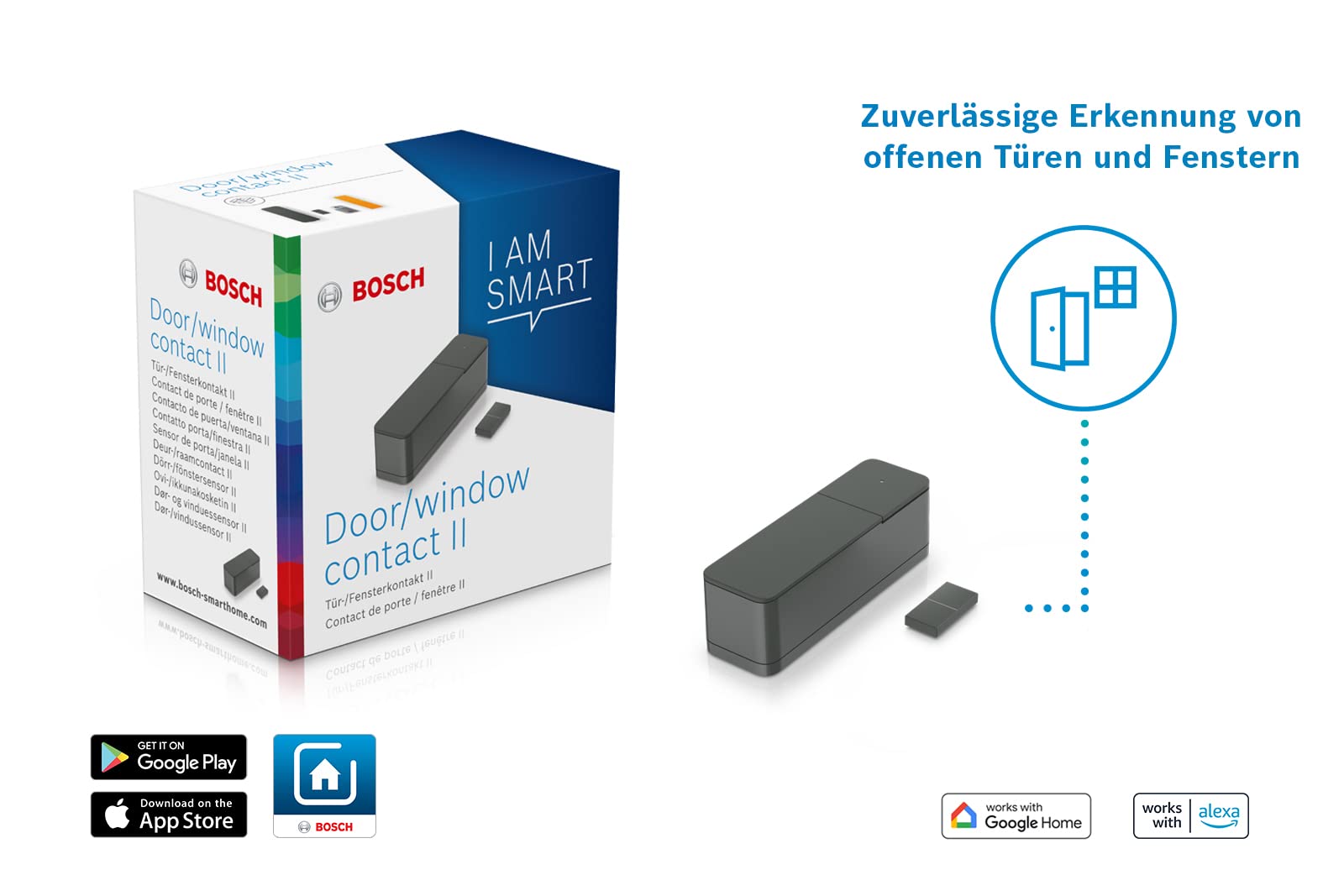 Bosch Smart Home Tür-/Fensterkontakt II 3er-Set – Smarter Tür- & Fenster­sensor