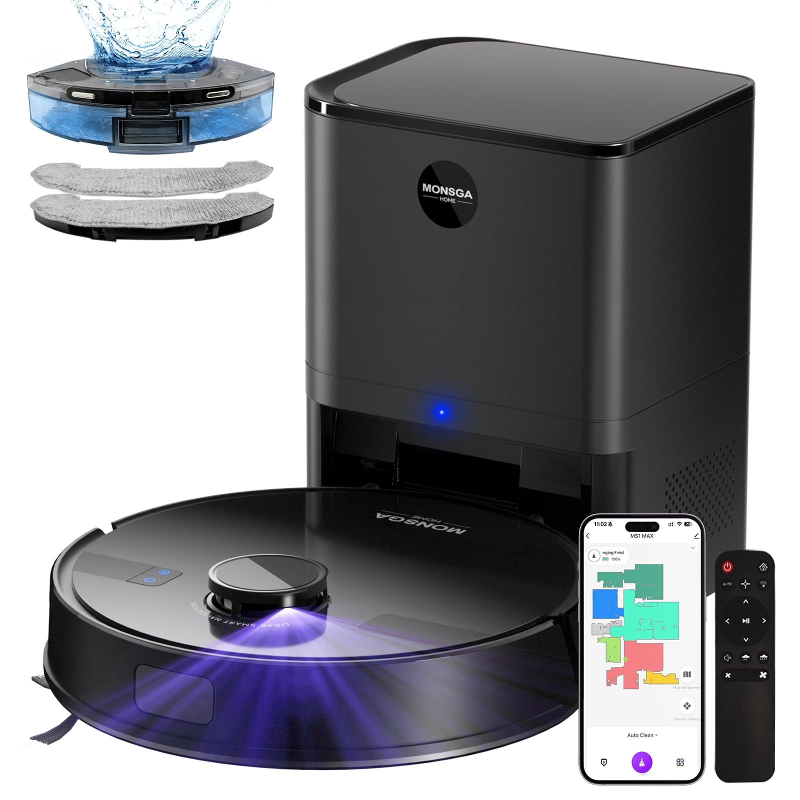 MONSGA MS1 MAX Saug-/Wischroboter mit Absaugstation 5000Pa LiDAR