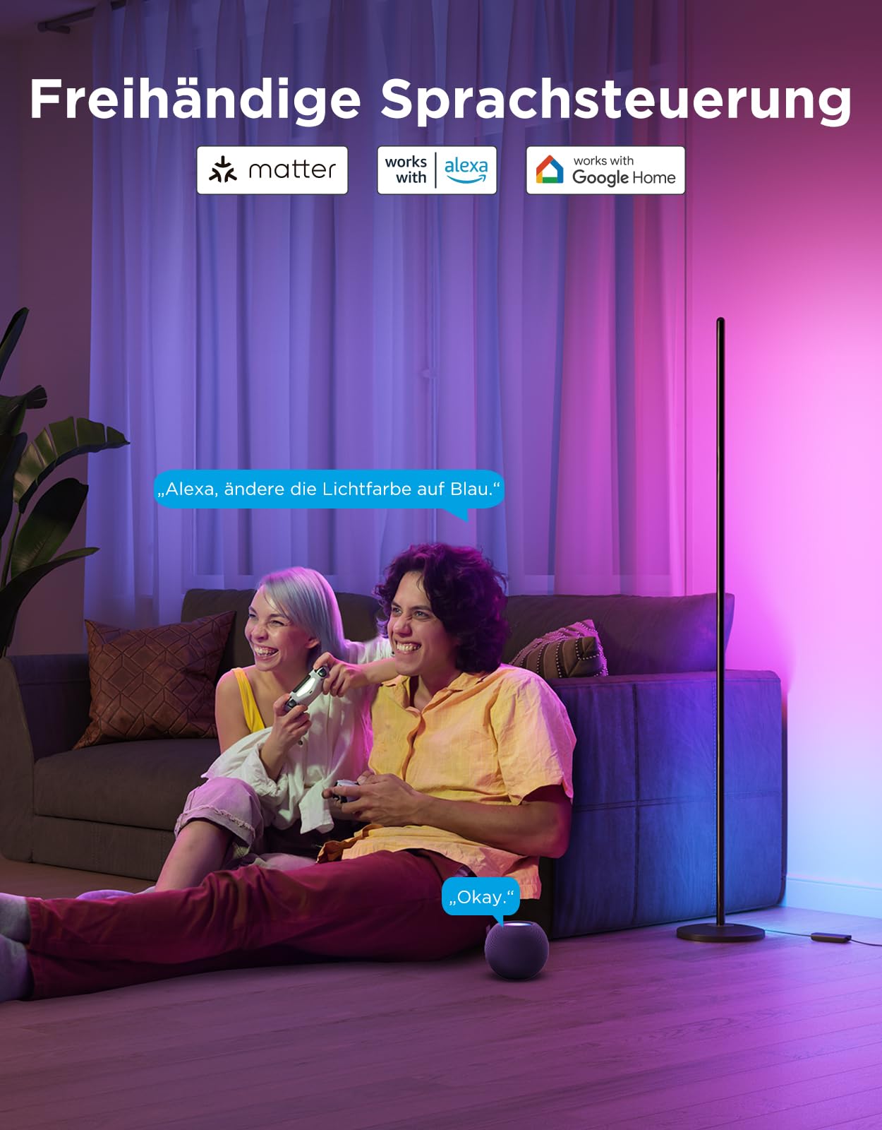 Govee RGBIC LED Stehlampe, WLAN, dimmbar, Alexa, Gaming Zimmer