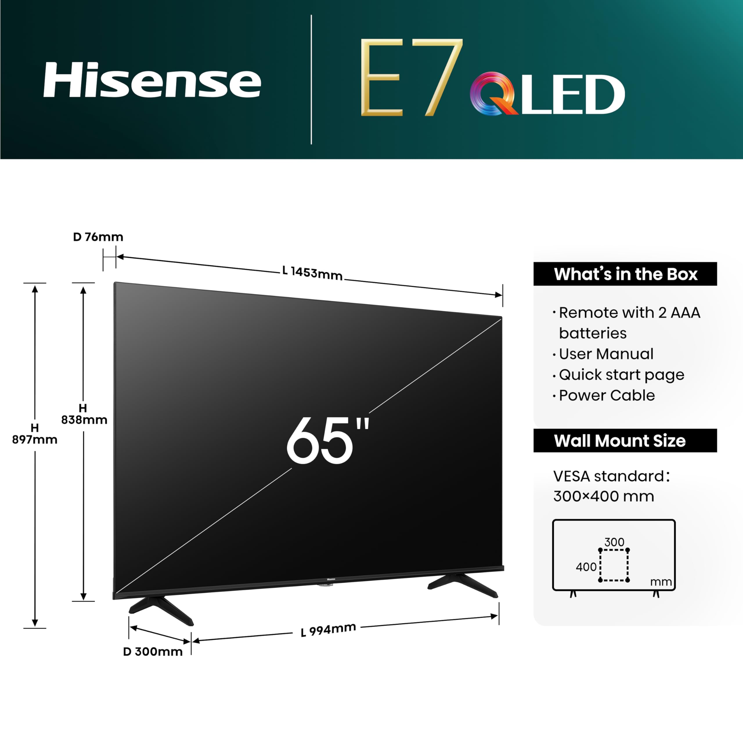Hisense 55E7Q PRO 55 Zoll 4K QLED TV, 144Hz Game Mode Pro, Dolby Vision IQ