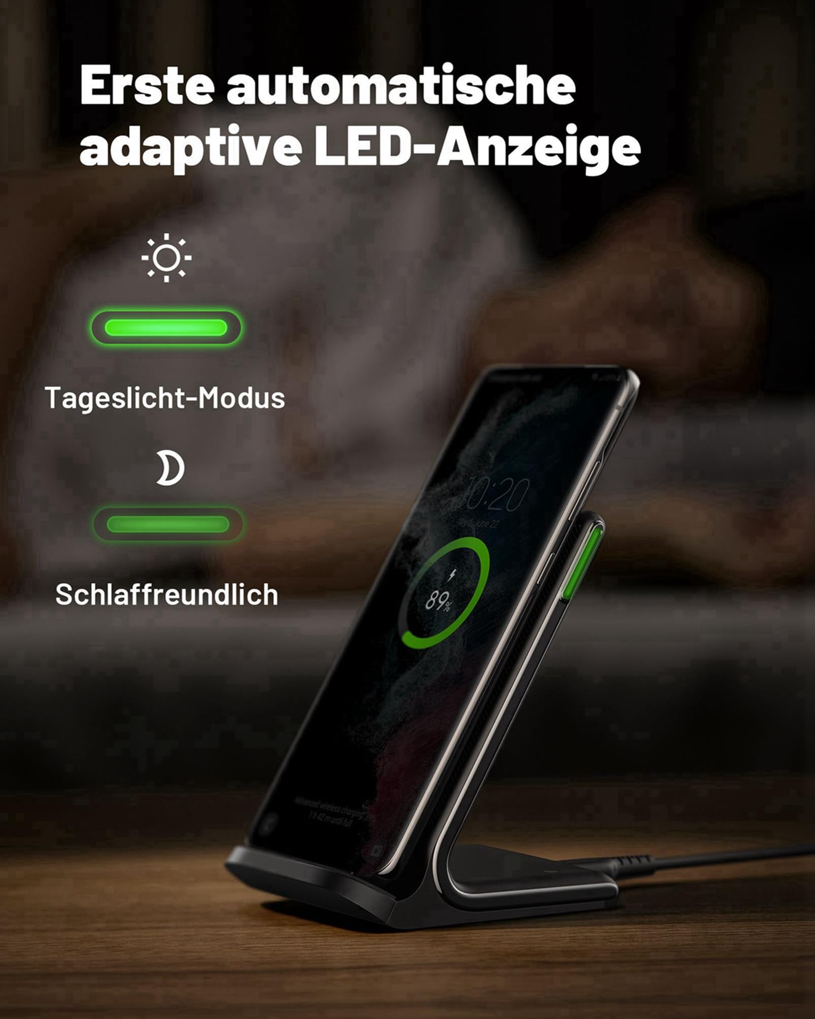 INIU 15W Qi Wireless Charger – Induktive Ladestation & Handy-Stand (USB-C, Schwarz)