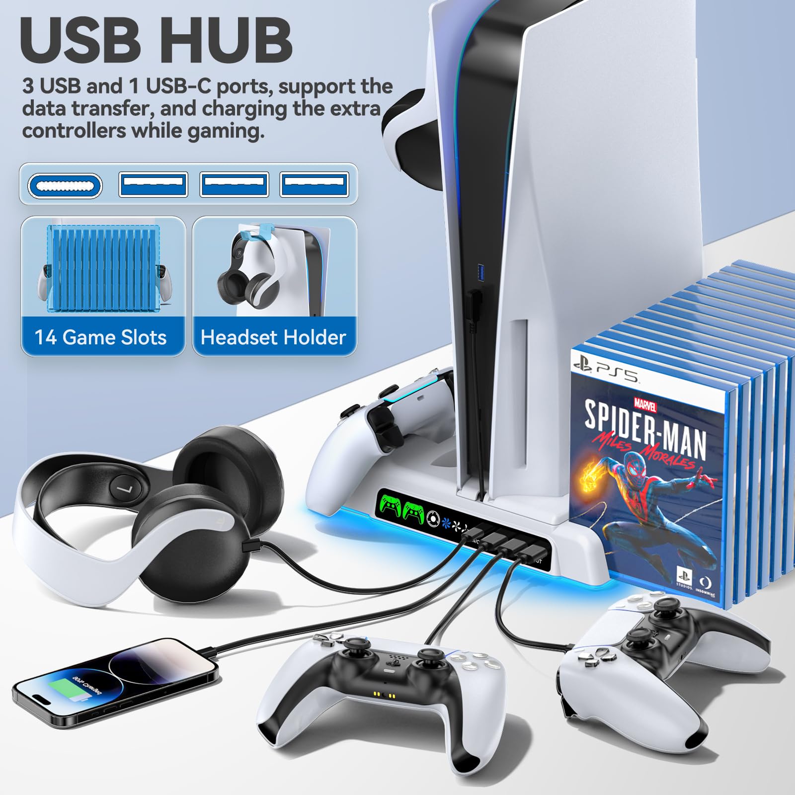 OIVO PS5/PS5 Slim Ständer mit Lüfter, Lade- & Headset-Halter