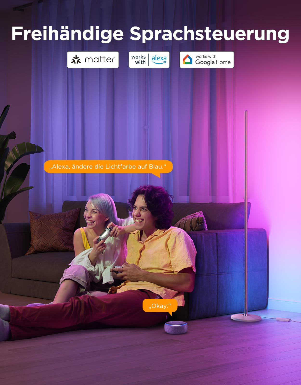 Govee RGBIC LED Stehlampe, WLAN, dimmbar, Alexa, Gaming Zimmer