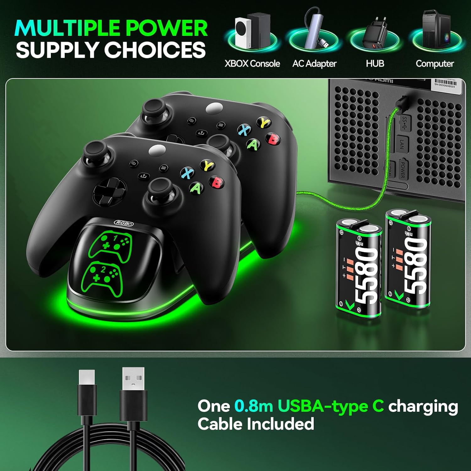 OIVO Xbox Controller Ladestation mit 2× 5580mWh Akkus One/Series X|S