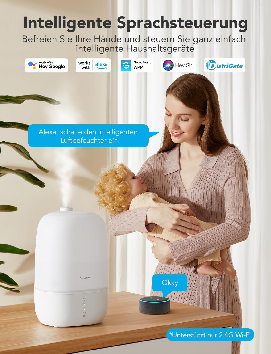 GoveeLife Smart Luftbefeuchter 3L, leise, Nachtlicht, Schlafzimmer