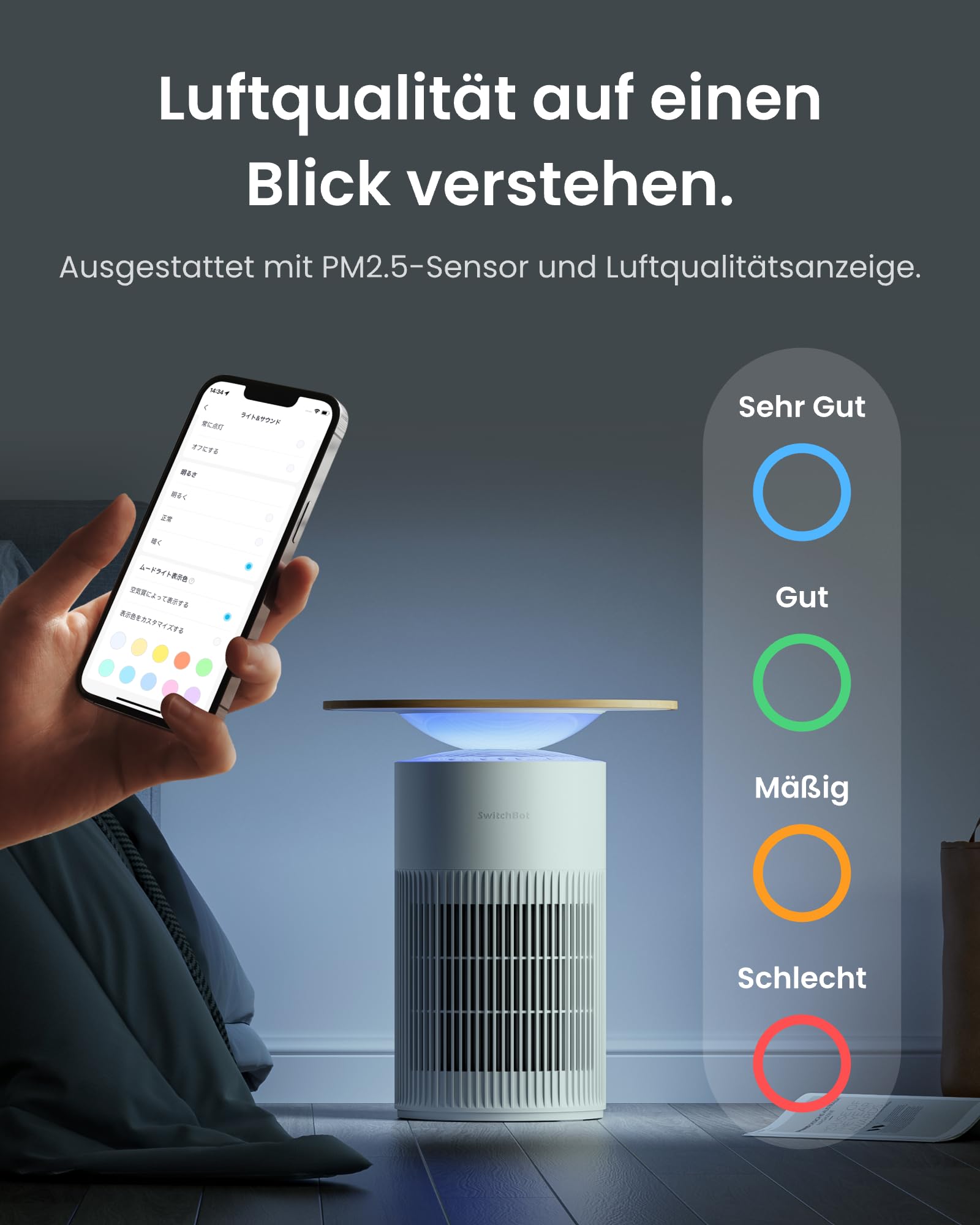 SwitchBot Luftreiniger 400 m³/h mit HEPA, App & Nachtlicht