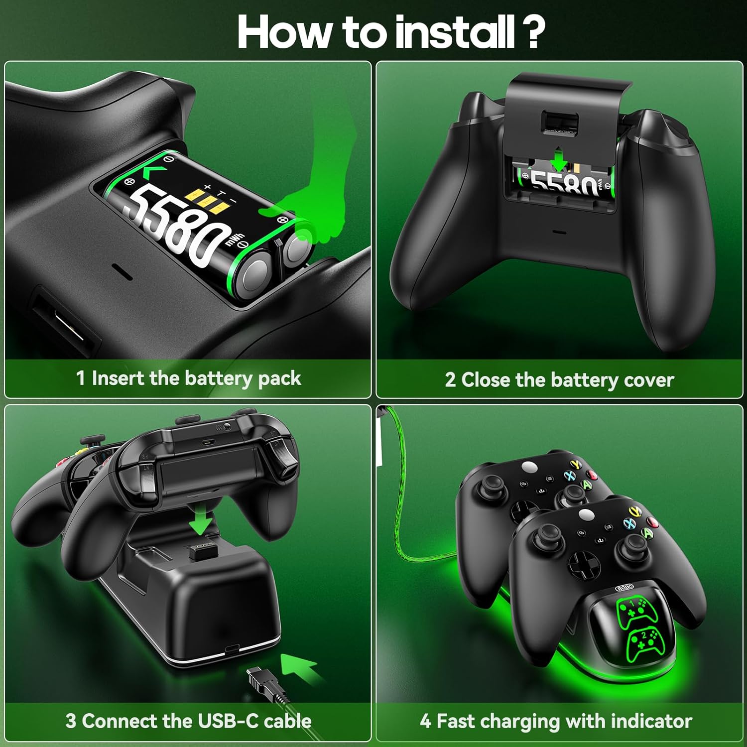 OIVO Xbox Controller Ladestation mit 2× 5580mWh Akkus One/Series X|S