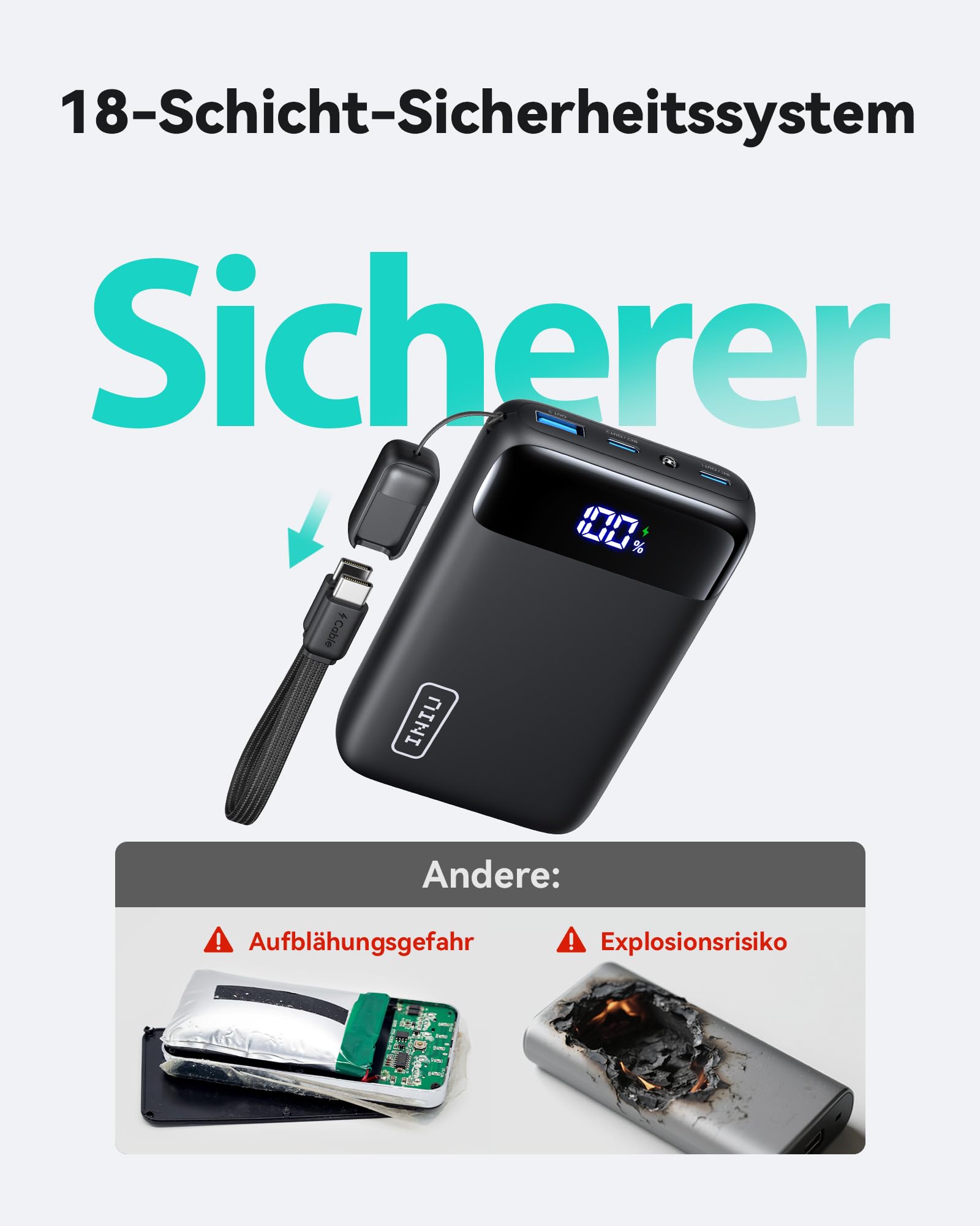 INIU Powerbank 20.000 mAh, 22,5 W PD3.0/QC4.0, USB-C, 3 Anschlüsse