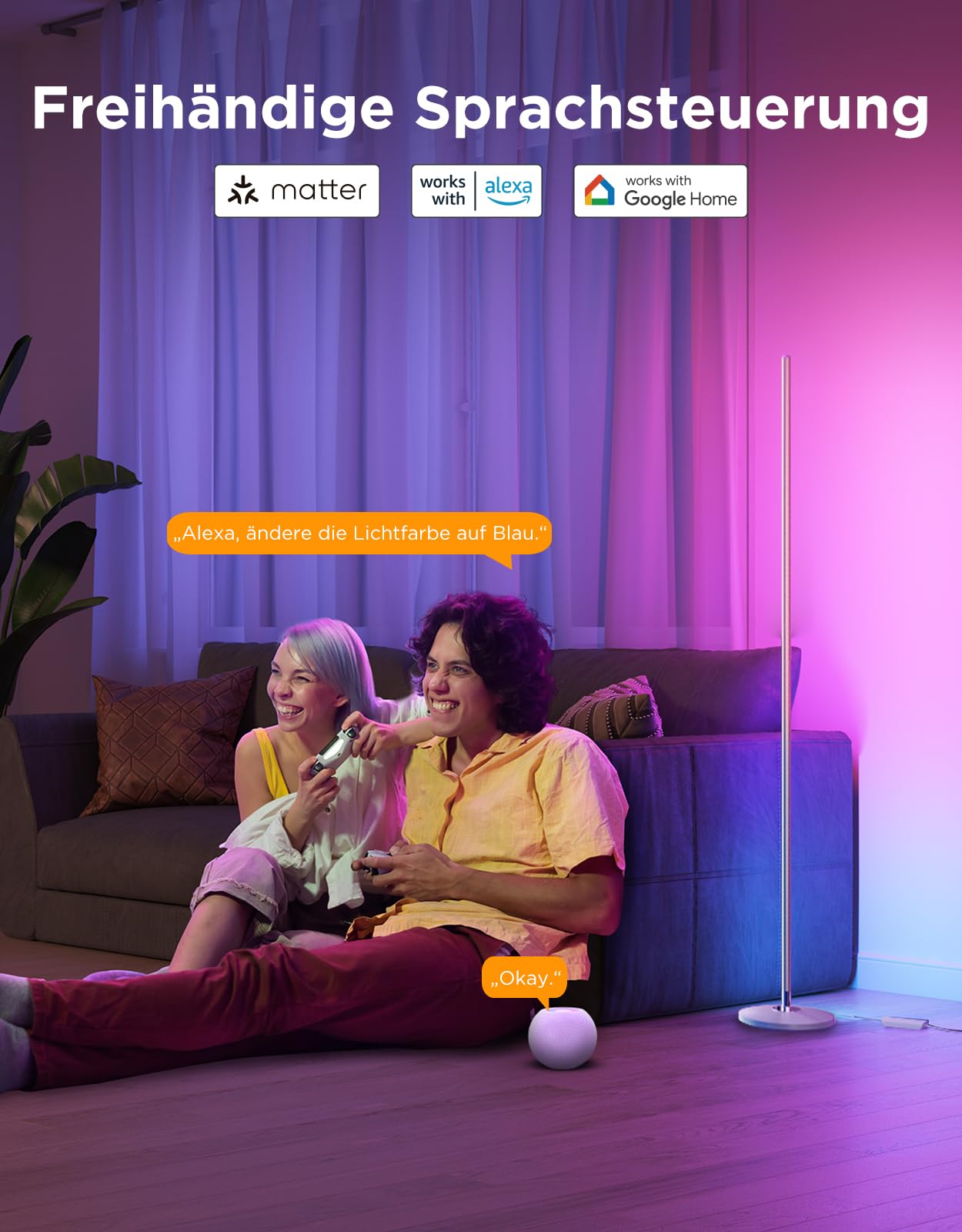 Govee RGBIC LED Stehlampe, WLAN, dimmbar, Alexa, Gaming Zimmer