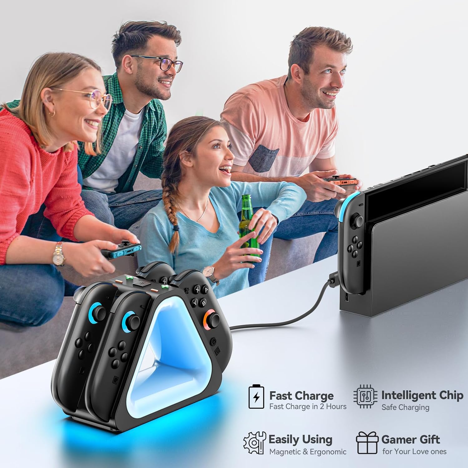 Joy-Con 2 Ladestation – Magnetische Switch 2 Dock, 7 RGB Modi