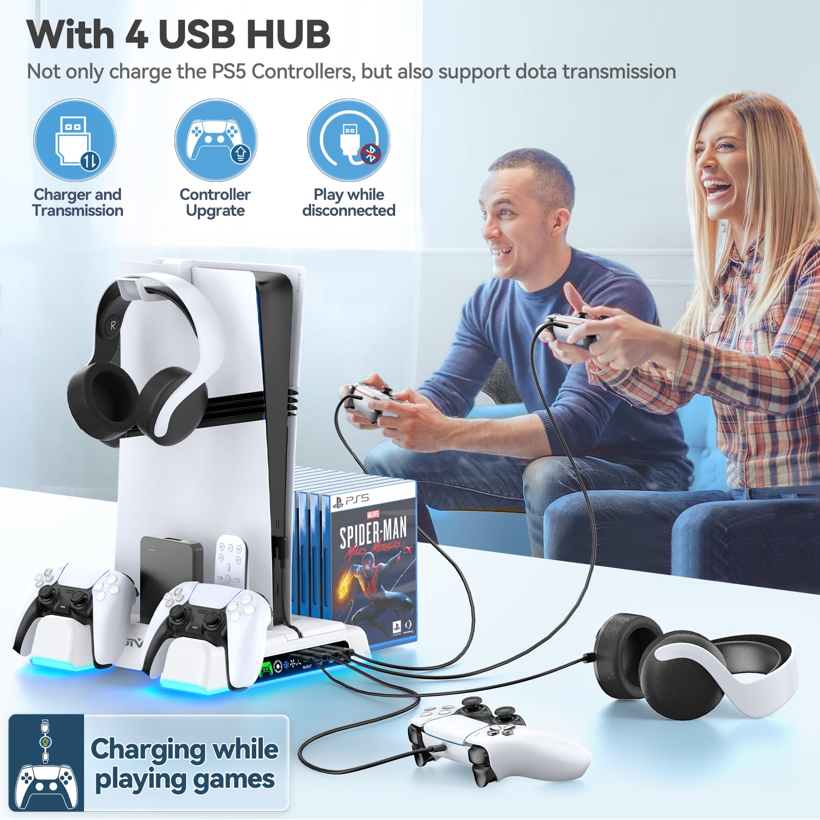 OIVO PS5/PS5 Slim Ständer mit Lüfter, Lade- & Headset-Halter