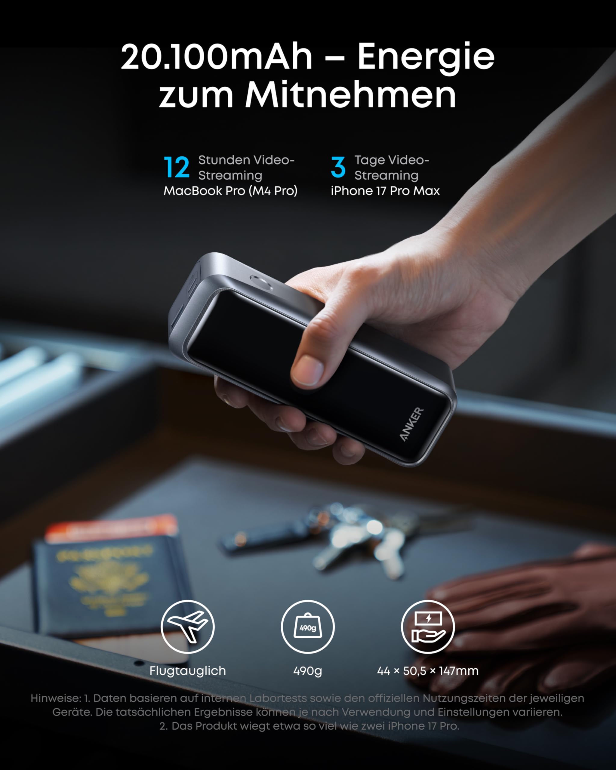 Anker Prime Powerbank 26.250 mAh, 300W, 3 Ports, USB-C & App