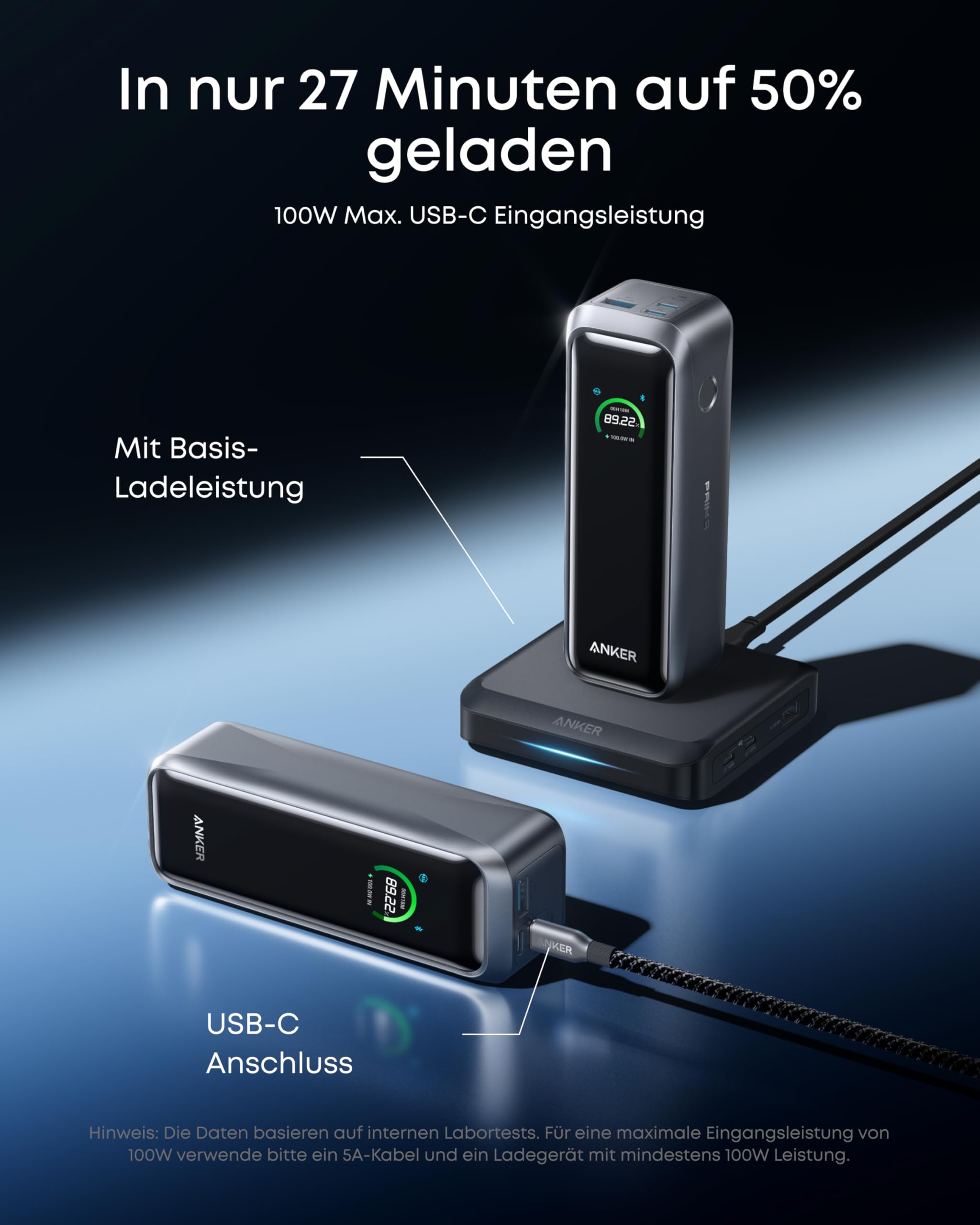 Anker Prime Powerbank 26.250 mAh, 300W, 3 Ports, USB-C & App