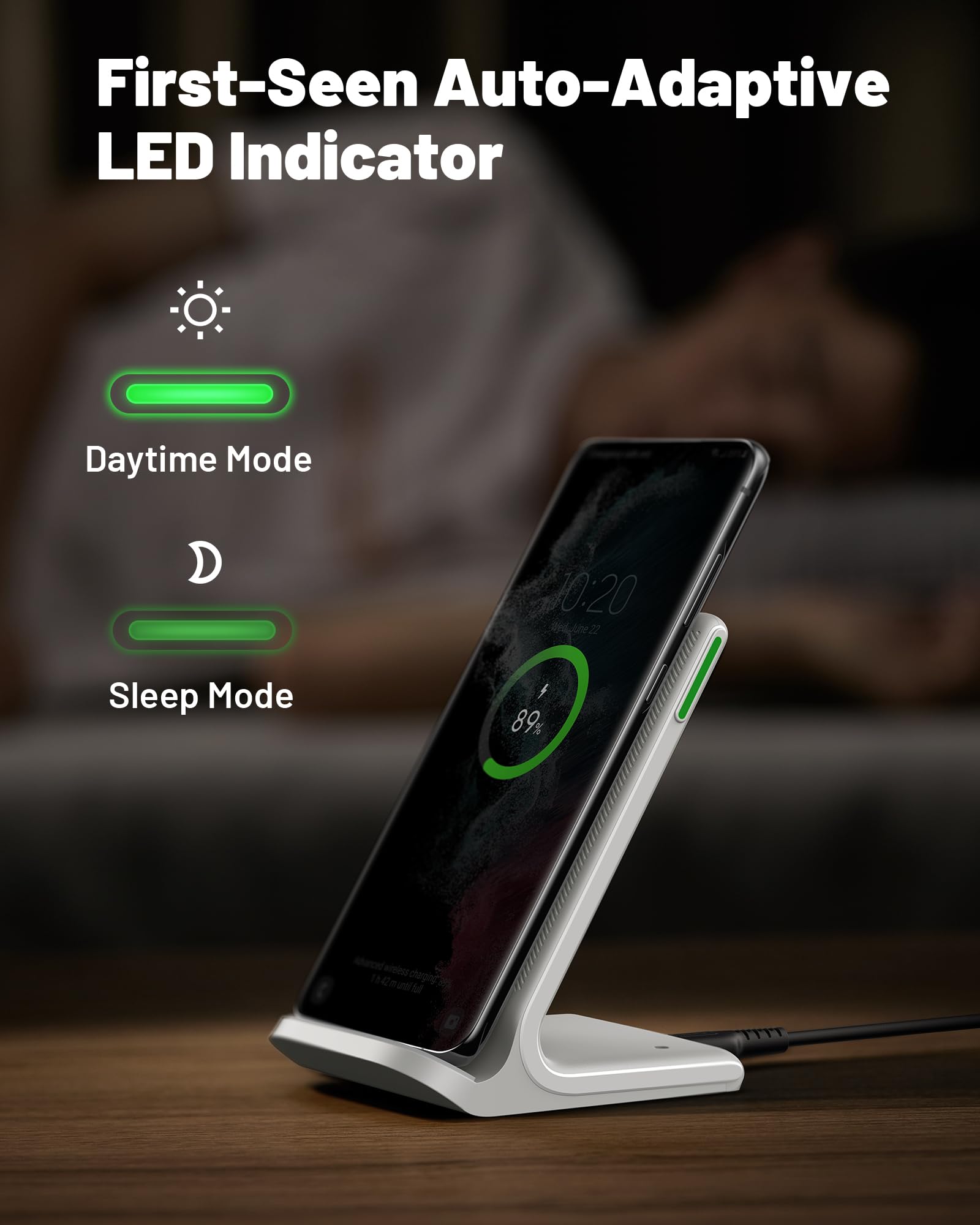 INIU 15W Qi Wireless Charger – Induktive Ladestation & Handy-Stand (USB-C, Schwarz)
