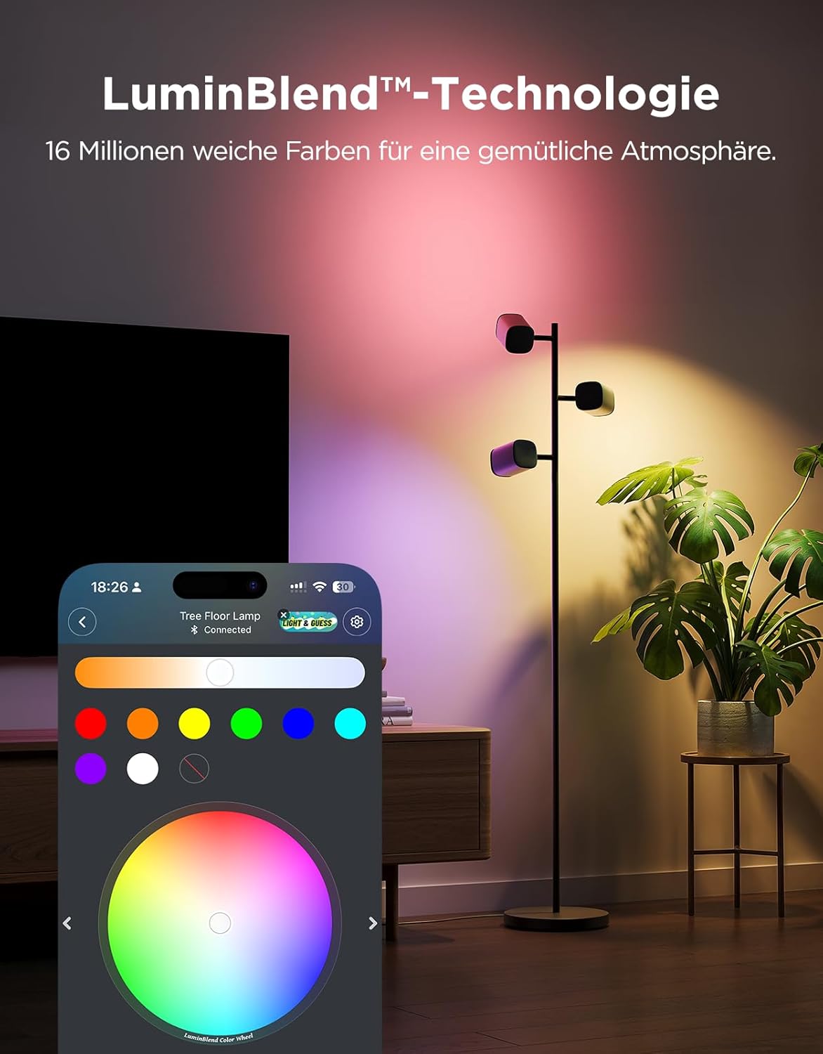 Govee 3-Flammen LED Stehlampe, RGBWW, 1500 lm, Alexa, Wohnzimmer
