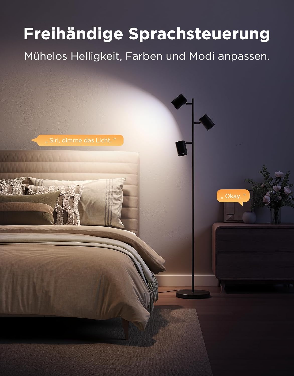 Govee 3-Flammen LED Stehlampe, RGBWW, 1500 lm, Alexa, Wohnzimmer