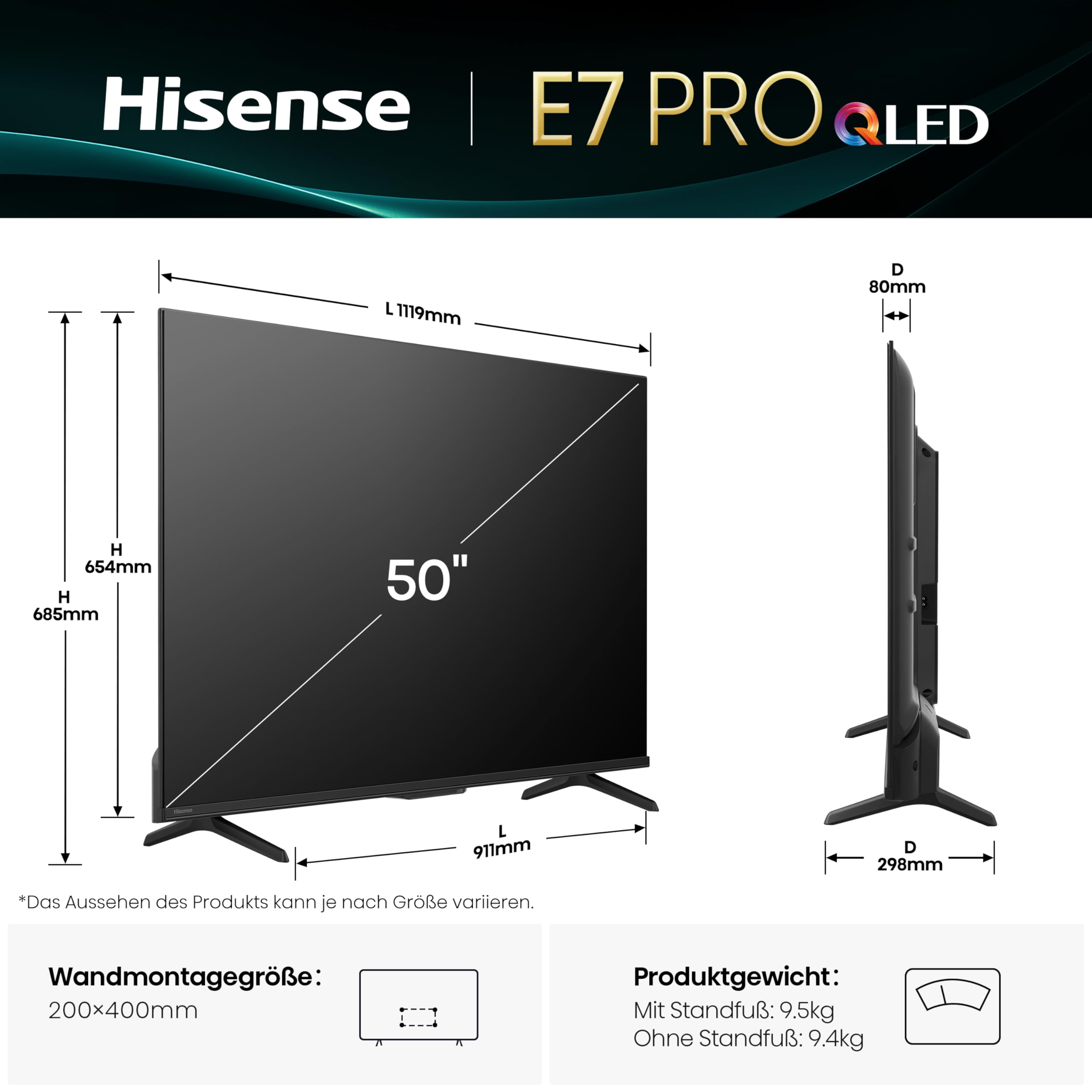 Hisense 55E7Q PRO 55 Zoll 4K QLED TV, 144Hz Game Mode Pro, Dolby Vision IQ