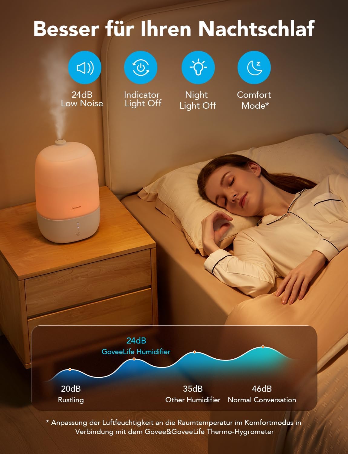 GoveeLife Smart Luftbefeuchter 3L, leise, Nachtlicht, Schlafzimmer