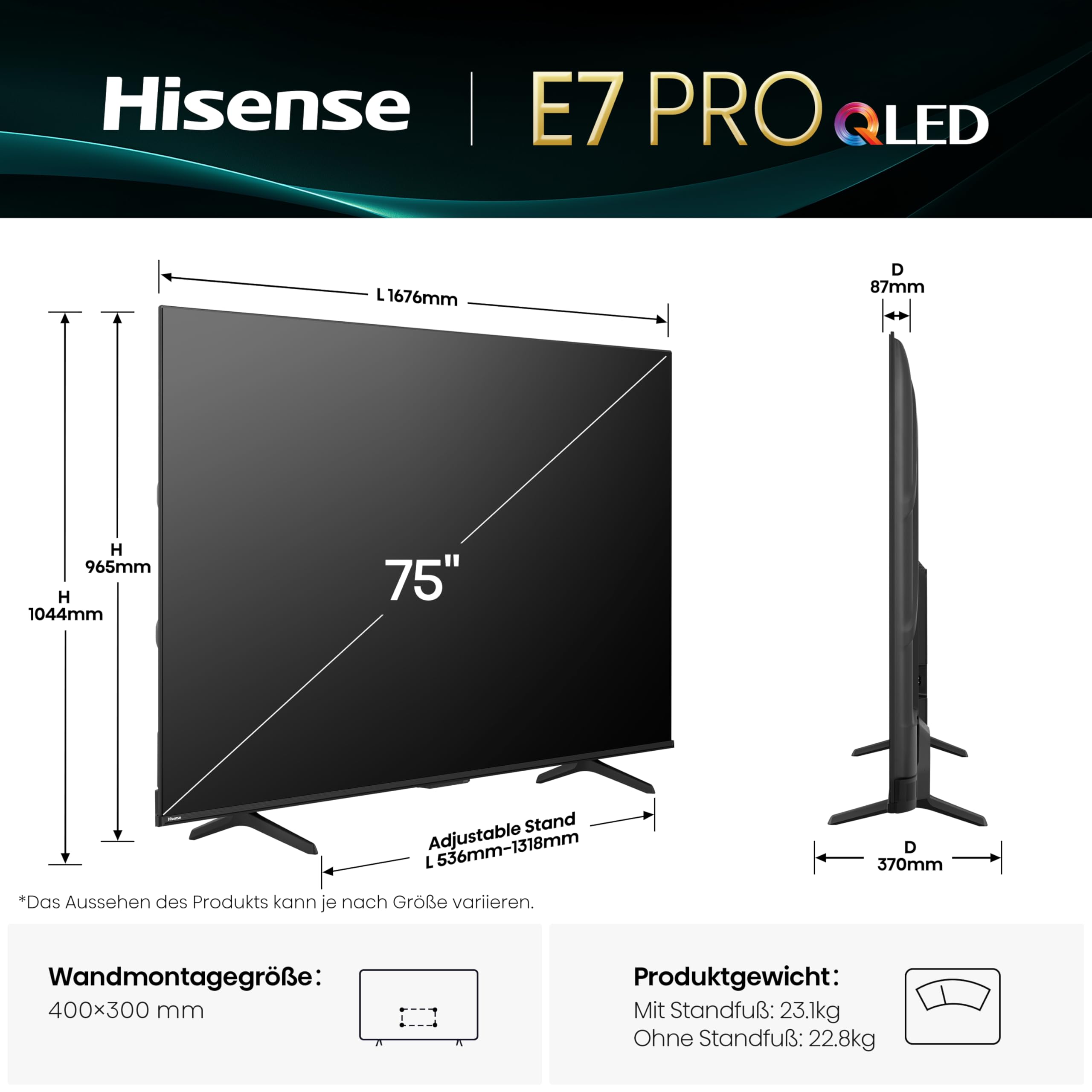 Hisense 55E7Q PRO 55 Zoll 4K QLED TV, 144Hz Game Mode Pro, Dolby Vision IQ