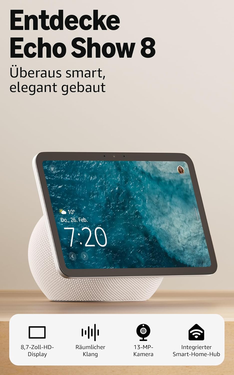 Amazon Echo Show 8 (neueste Gen), 8,7" HD-Display mit Raumklang & Alexa, Graphit