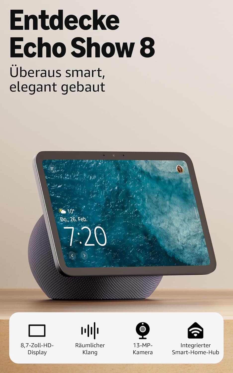 Amazon Echo Show 8 (neueste Gen), 8,7" HD-Display mit Raumklang & Alexa, Graphit